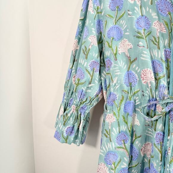 Mod’s Mahal Green Purple Floral Block Print Belted Mini Dress Size Medium - Picture 9 of 12